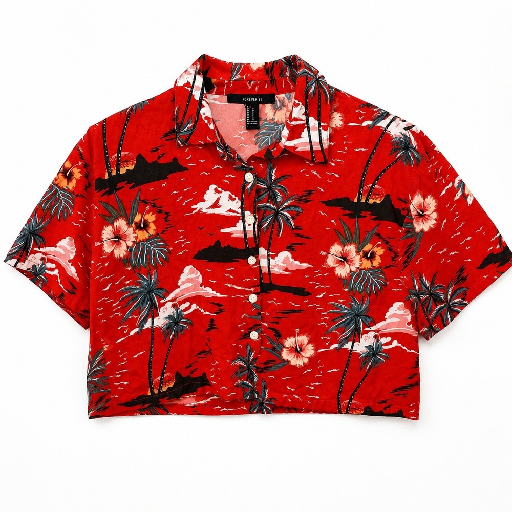 Forever 21 Women's Hawaiian‎ Crop Button Front Shirt Size Small